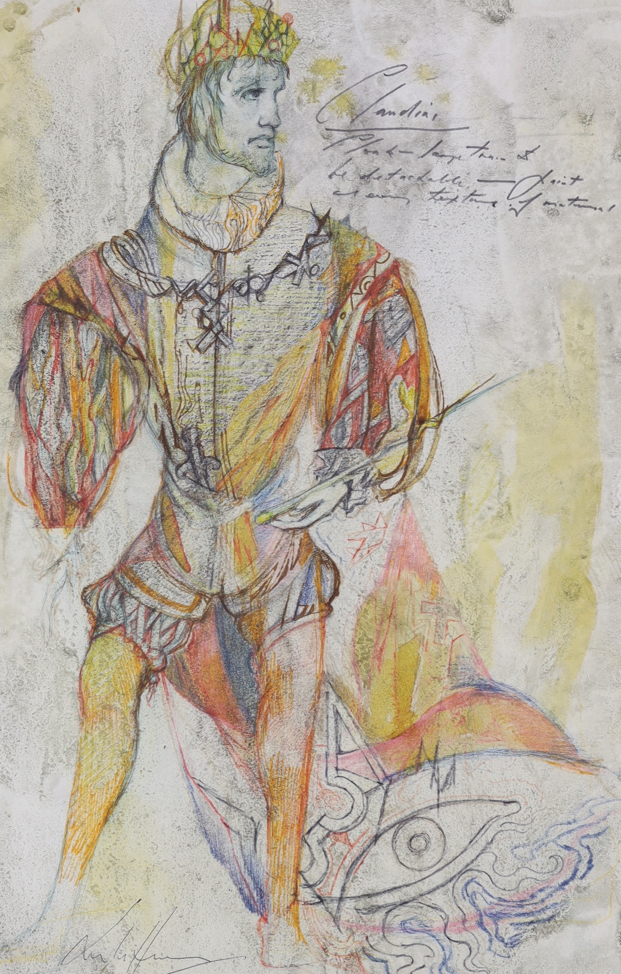 Leslie Hurry (1909-1978), pastel, Costume design for Clandini, signed, 56 x 38cm